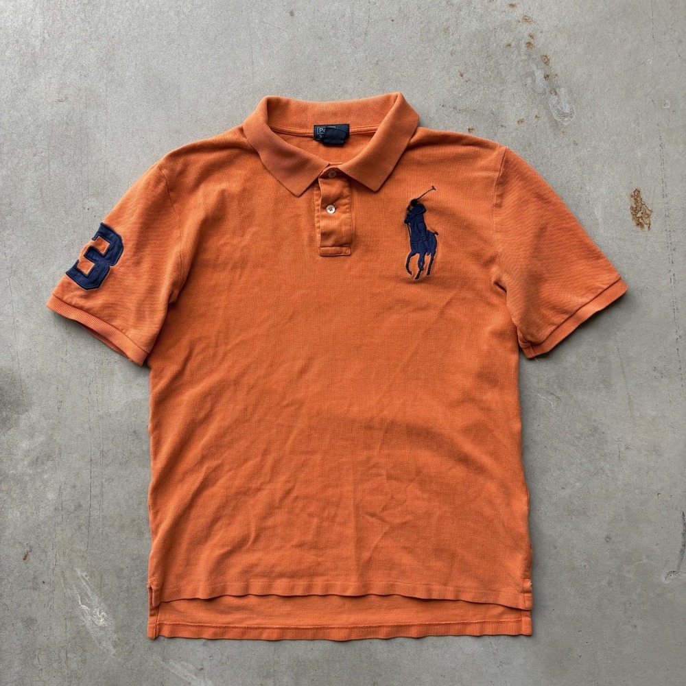 Polo Ralph Lauren Orange Big Pony Polo Shirt Youth XL 18-20 Boys Mesh 3 Sleeve